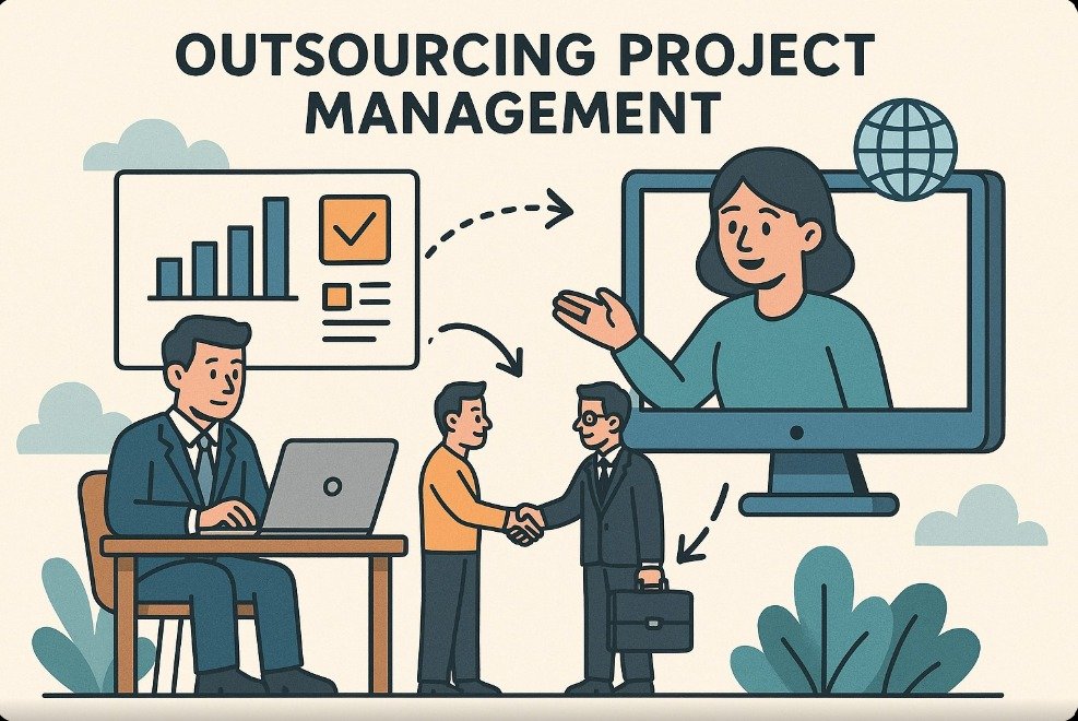 Outsourcing project management — illustrated workflow diagram